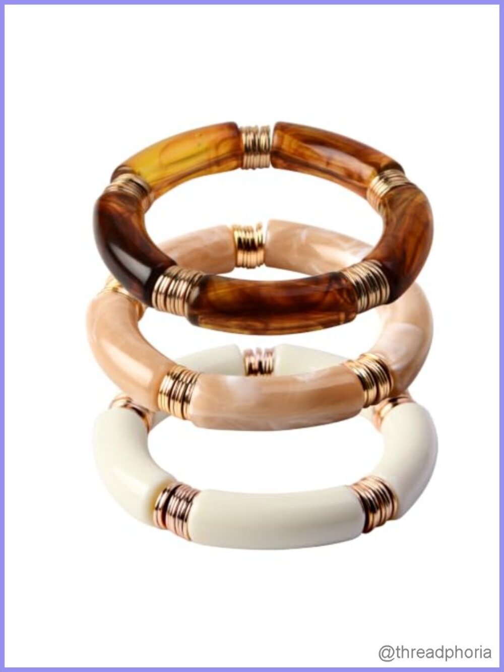 Gold Plated Bangle Bracelet Set Chunky Bamboo Tube Stacking Acrylic Beaded